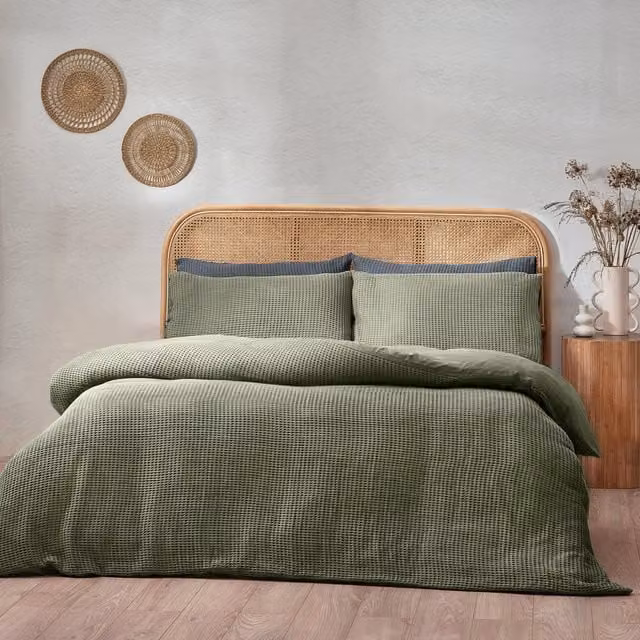 Terrys Eucalyptus Green Chunky Waffle Cotton Duvet Cover Set