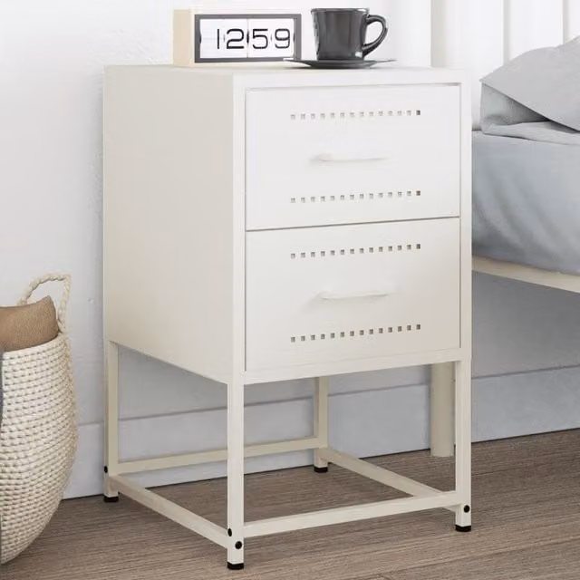 Berkfield Home White Metal Bedside Cabinet W/D/H: 36 x 39 x 60.5 cm