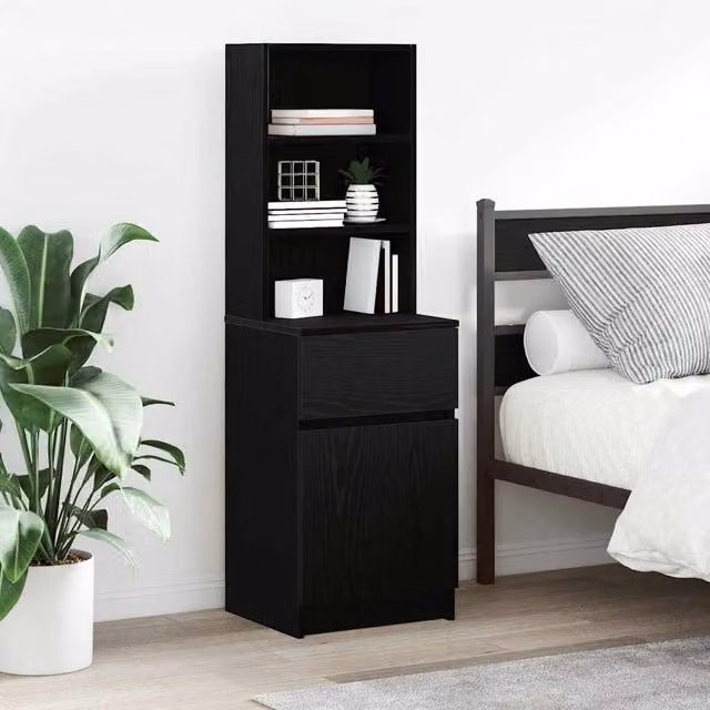 Berkfield Home Black Bedside Cabinet with Hinged Doors and Internal Shelves, W/D/H: 39 x 35 x 125 cm – 1