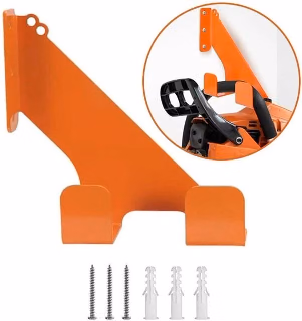 FLAVORA Metal Chainsaw Wall Mount Holder in Orange, W: 52 cm