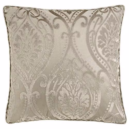 Curtina Luxury Damask Cushion in Beige Velvet with Natural Ivory Floral Design, W/D/H: 43 x 43 x 43 cm – 1