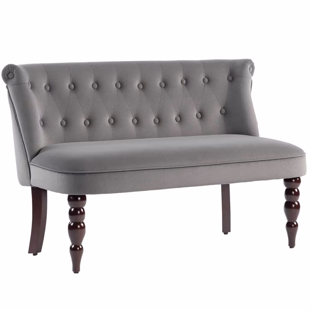 STILVORA 2 Seater Wingback Sofa in Grey Velvet with Solid Wood Frame, W/D/H: 120 x 78 x 67 cm – 2