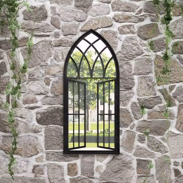 Berkfield Antique Black Metal Wall Mirror for Outdoor Use, W: 100 cm, H: 45 cm