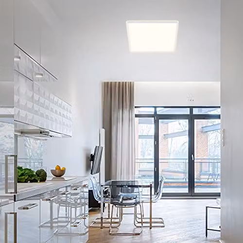 Briloner White LED Panel Ceiling Light, Dimmable with Remote Control, 22W, 3000 Lumen, W/D/H: 42 x 42 x 2.9 cm – 3