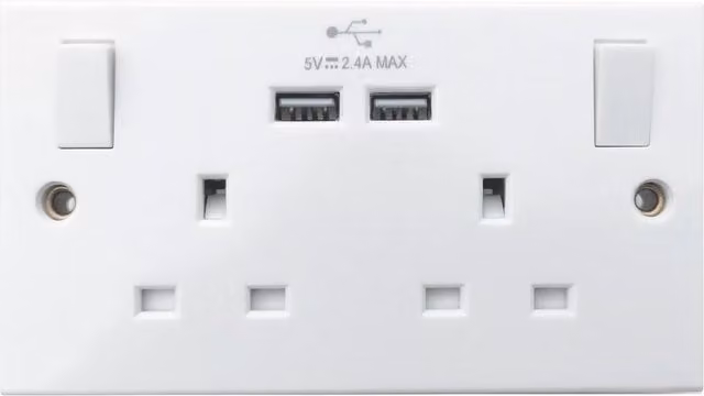 Dealforanyoccasion 2 Gang Double Wall Socket with Dual USB Charging Ports, 13A Switched Plug Outlet, White