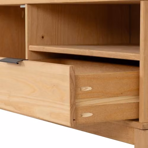 Seconique Corona Rattan and Waxed Pine 1 Door 1 Drawer TV Unit in Brown, W/D/H: 120 x 40 x 45.5 cm – 3