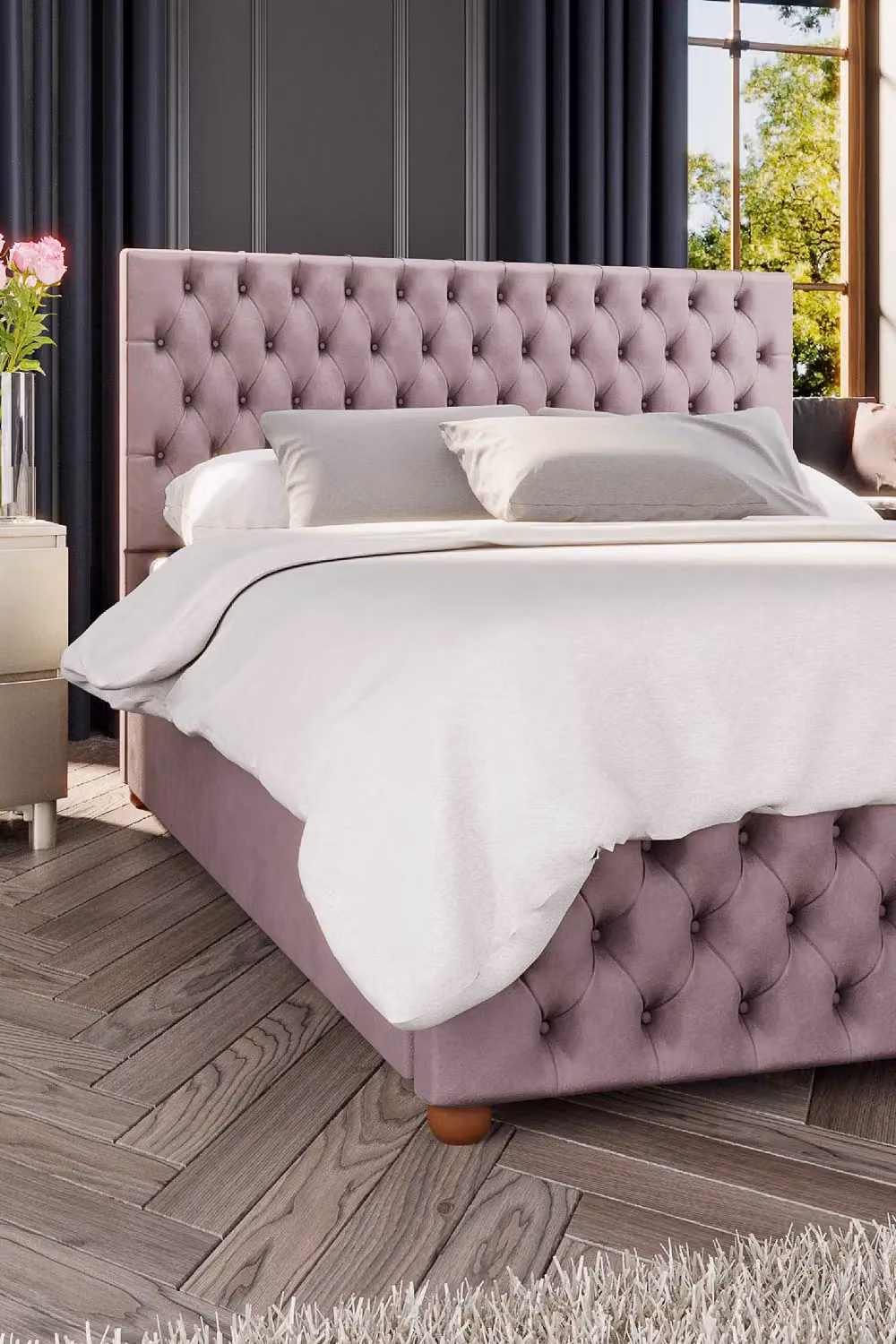 Laurence Llewelyn-Bowen Seren Ottoman Storage Bed in Pink Plush Velvet Fabric, Super King Size (W: 200 cm x D: 200 cm) – 3