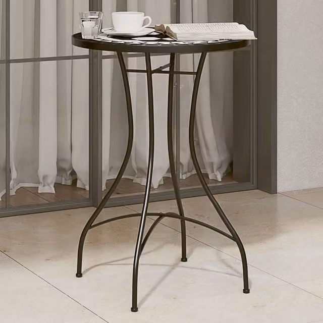 Berkfield Home Mosaic Bistro Table in Black and White Ceramic and Metal, W: 50 cm, D: 70 cm, H: 50 cm