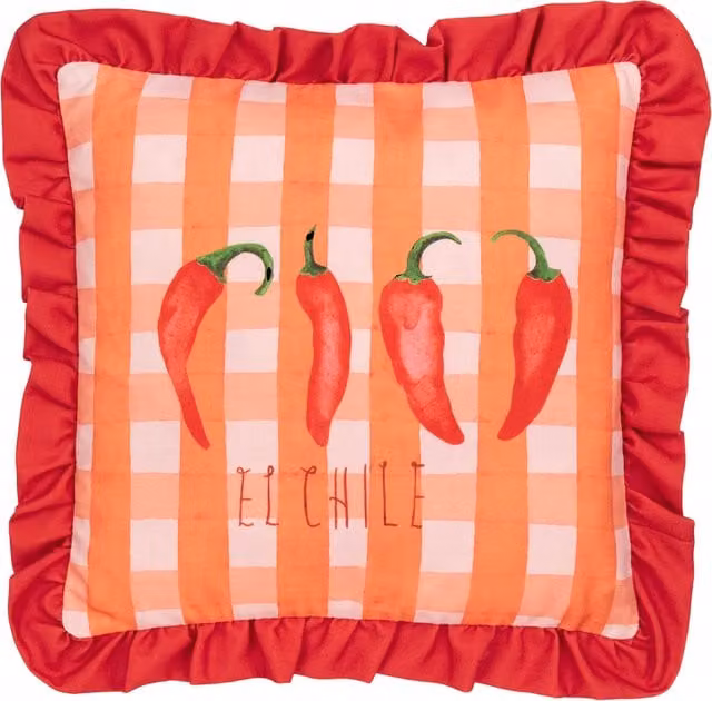 Make It A Home Gingham Chilli Printed Ruffle Cushion in Red