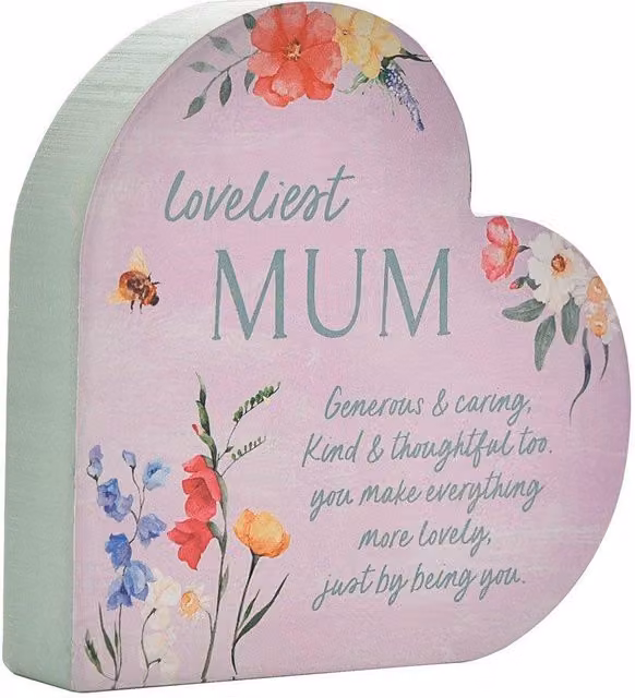 The Cottage Garden Celebrations Floral 3D Heart Mum Wooden Tabletop Decoration in Multicolour