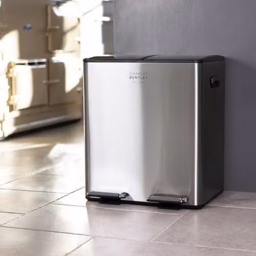Charles Bentley 30L Double Compartment Stainless Steel Pedal Kitchen Bin in Silver