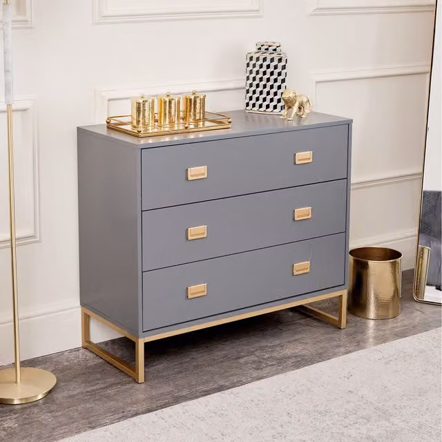 Melody Maison Elle Large Chest of Drawers in Grey and Gold