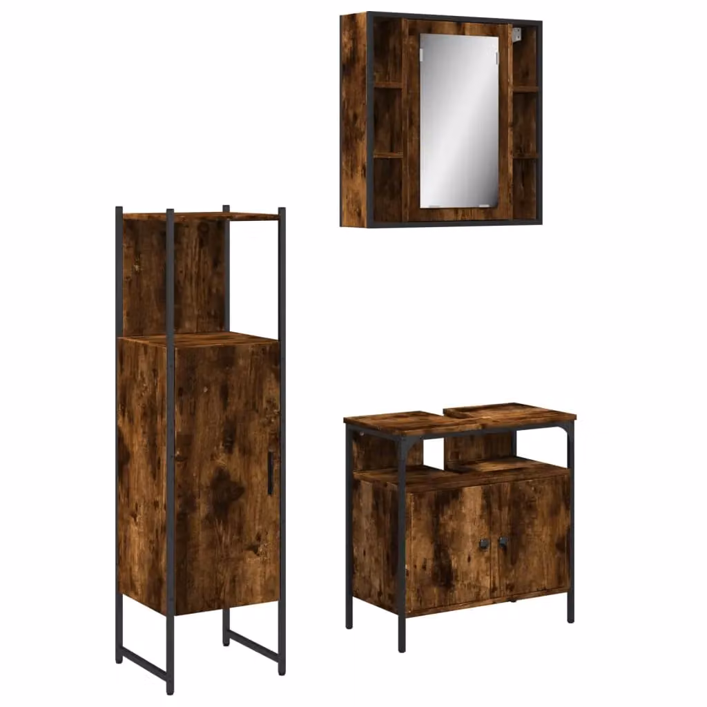Berkfield Home 3 Piece Smoked Oak Bathroom Cabinet Set in Brown – 2