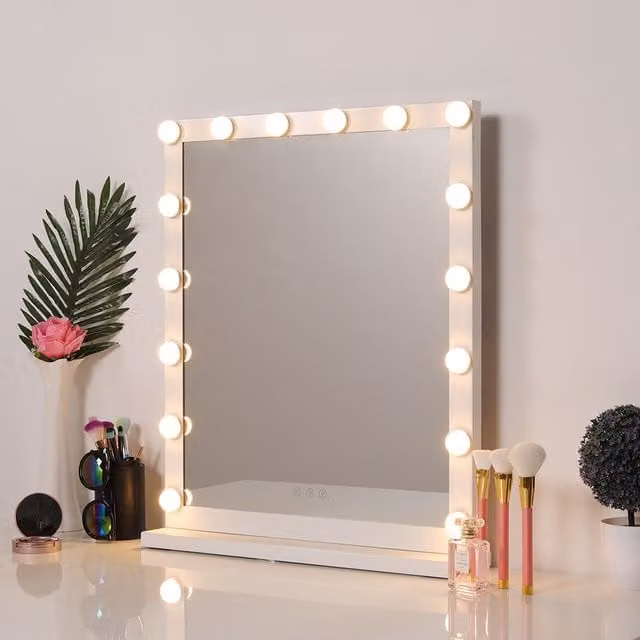 Livingandhome Glamour Hollywood Makeup Mirror with 3 Lighting Modes, White, Width: 52 cm