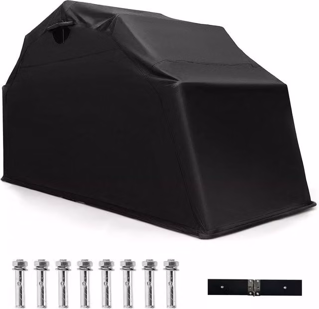 Costway Black Portable Outdoor Motorcycle Shelter and Motorbike Storage Shed, W/D/H: 342 x 137 x 193 cm