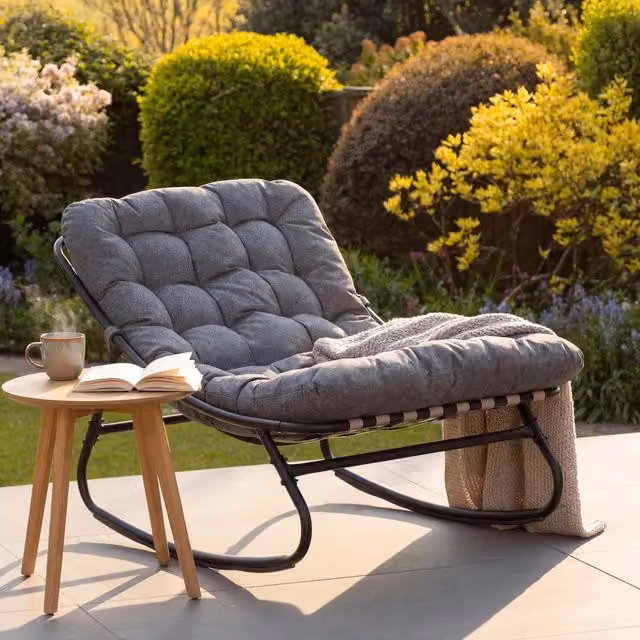 Artemis Home Solace Outdoor Rocking Chair in Grey and Black Metal, H 101.0 cm x W 78.0 cm x D 74.0 cm