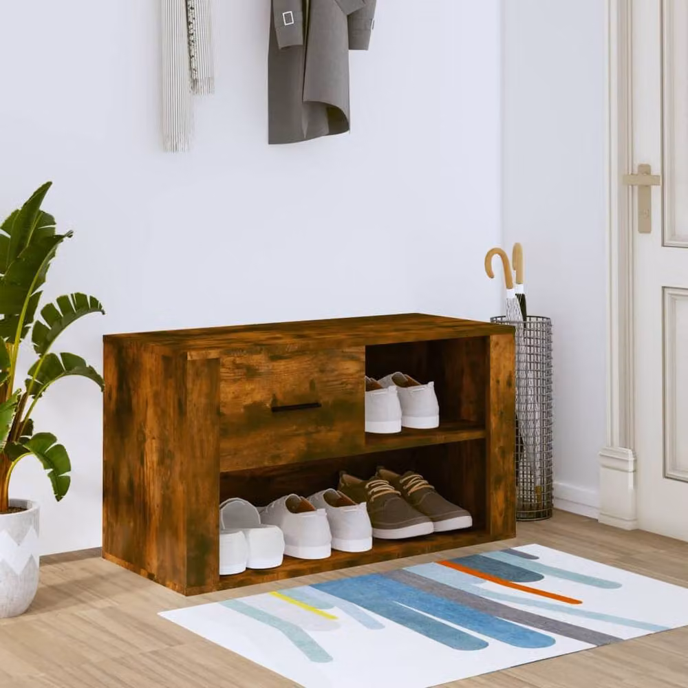 Berkfield Home Smoked Oak Shoe Cabinet in Brown, W/D/H: 80 x 35 x 45 cm – 2
