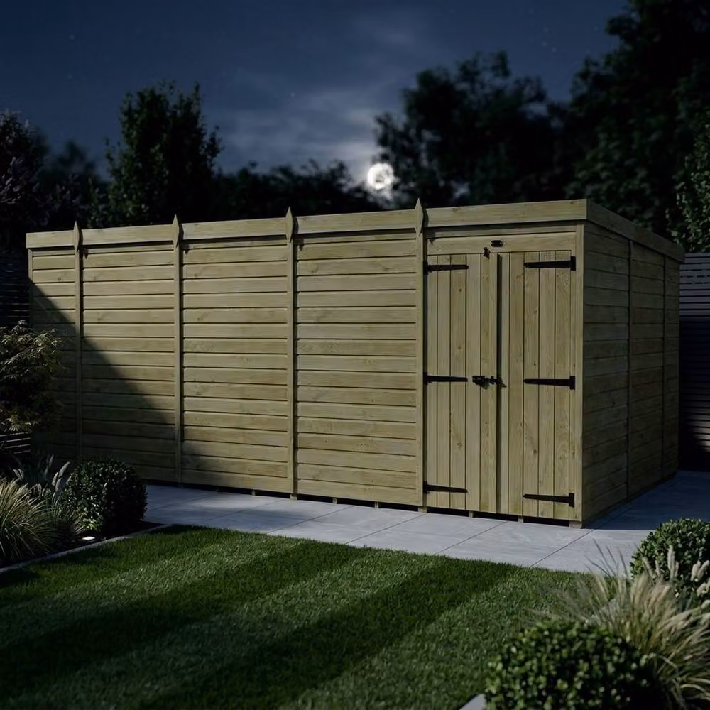 Buttercup Farm Brown Timber Pent Garden Shed with Double Doors and No Windows, W: 305 cm, D: 305 cm, H: 210 cm – 3