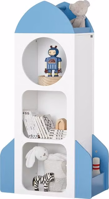 SoBuy Rocket Shaped Standing Shelf for Children in White and Blue