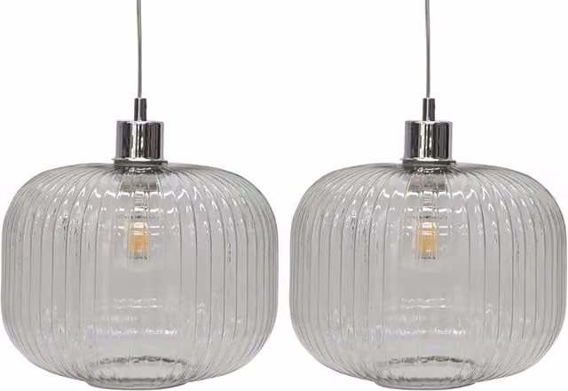 First Choice Lighting Batley Large Set of 2 Transparent Ribbed Glass Easy Fit Pendant Shades – 1