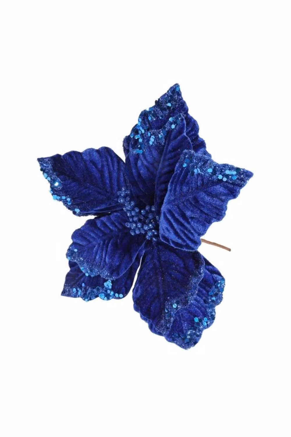 KDMD Royal Blue Velvet Poinsettia with Glitter Edge, Pack of 3, Height: 24 cm – 2