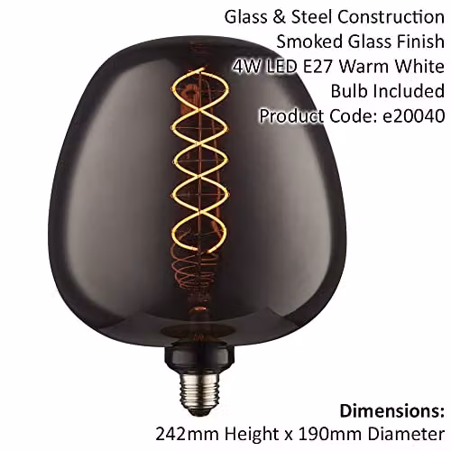 Loops 4W E27 LED Filament Lamp with Grey Smoked Glass Globe, 50 Lumen, 1800K Warm White – 2