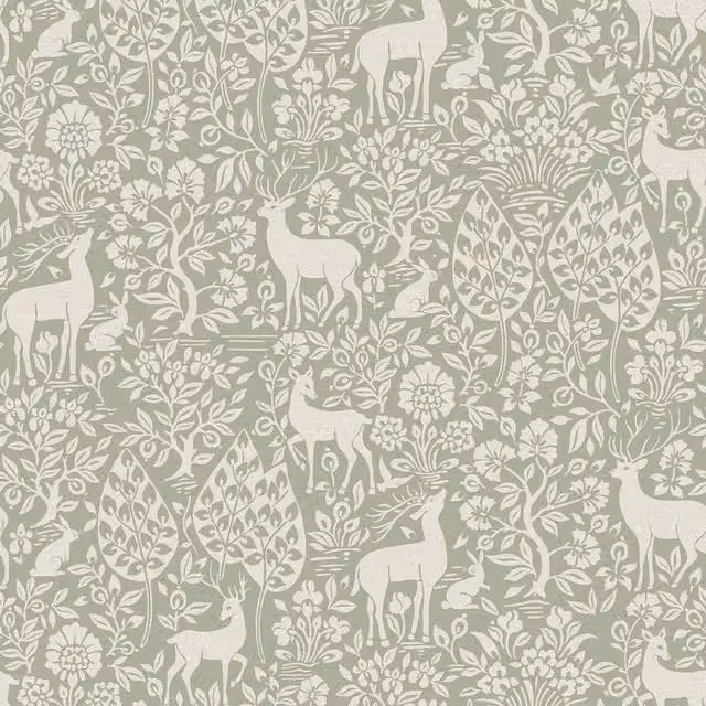 Holden Decor Green Deer and Botanical Floral Wallpaper Roll – 1