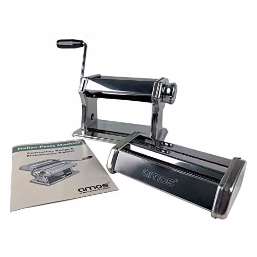 AMOS 3 in 1 Heavy Duty Stainless Steel Professional Pasta Maker Machine for Lasagne, Spaghetti and Tagliatelle with 3 Blade Settings and Table Top Clamp, Silver – 2