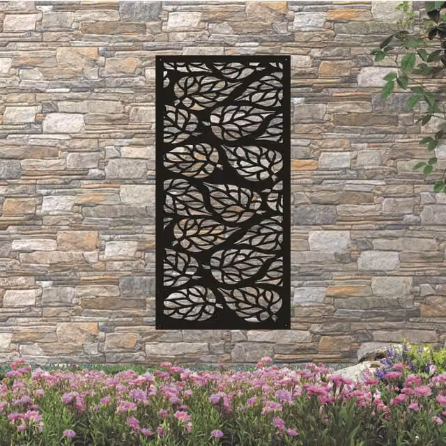 Laser Hut Crown Blossom Floral Metal Wall Art in Black