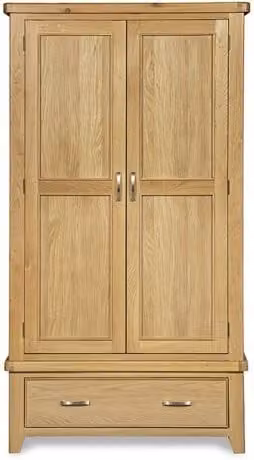 ASC Selkirk Oak Wooden Double Wardrobe with 2 Doors and 1 Drawer in Brown