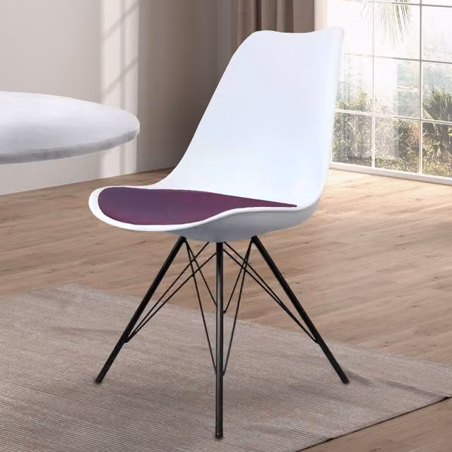 Fusion Living Mid-Century Soho Plastic Dining Chair with Black Metal Legs - Purple