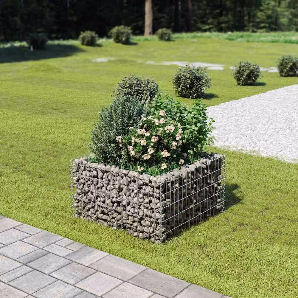 Berkfield Home Durable Galvanised Steel Gabion Raised Bed in Silver, W/D/H: 90 x 90 x 50 cm – 2