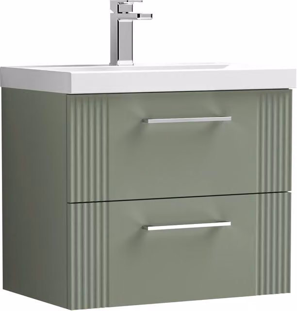 Balterley Wall Hung 2 Drawer Vanity Unit with Mid-Edge Basin, Satin Green, W: 60 cm, D: 54 cm, H: 60 cm