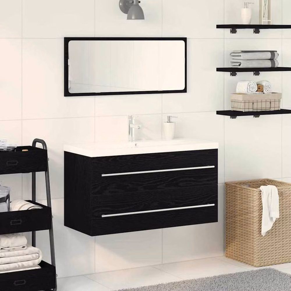 Berkfield Home Black Oak Rustic Bathroom Sink Cabinet with Built-in Basin, W/D/H: 48.0 x 38.5 x 38.5 cm – 2