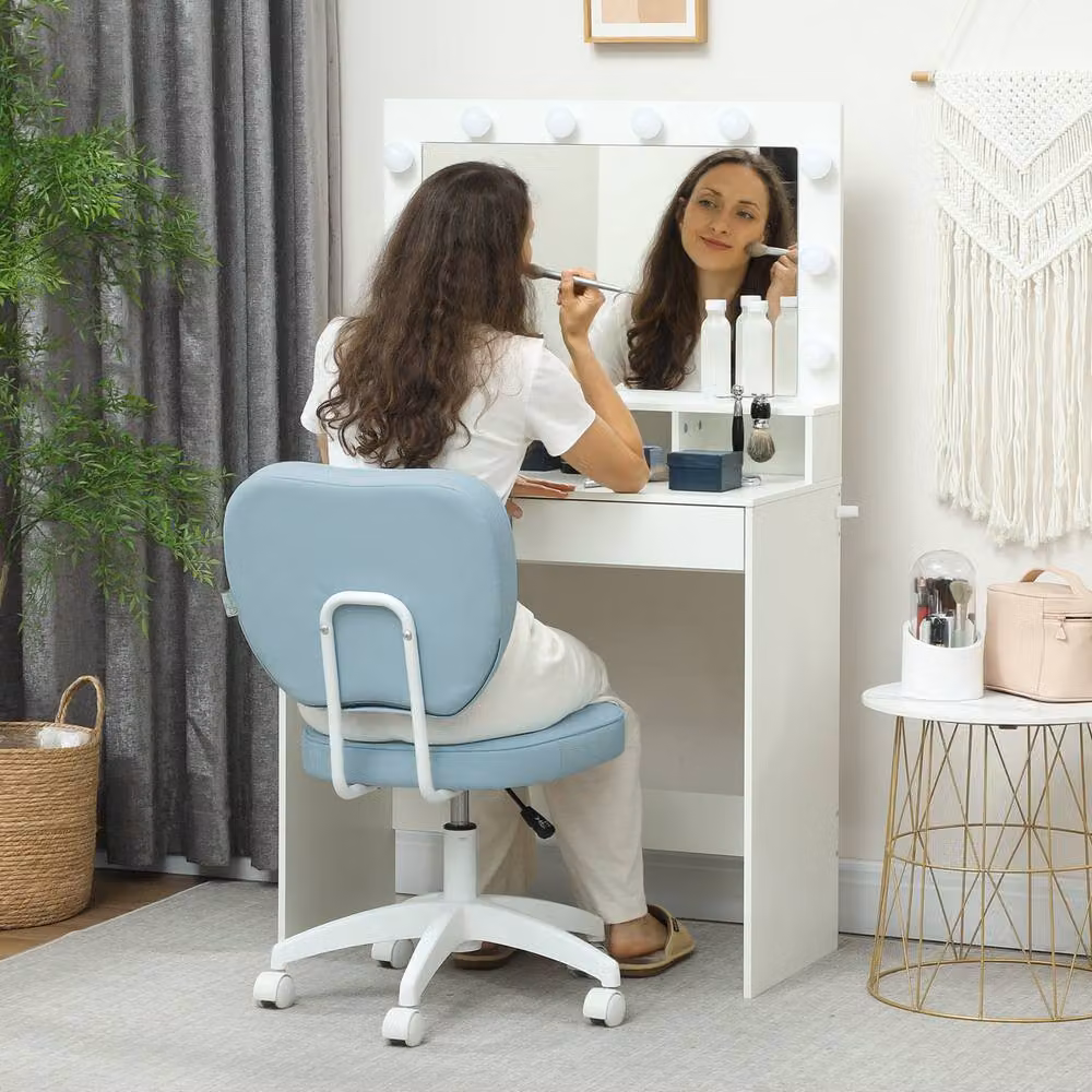 STILVORA Blue Faux Leather Swivel Task Chair for Home Office, W/D/H: 59 x 46 x 82 cm – 2