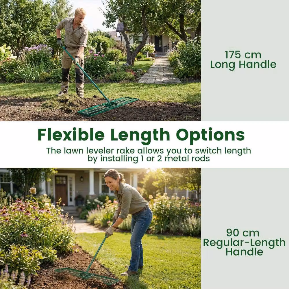 Costway Metal Lawn Leveling Rake in Green, W: 91 cm, D: 25 cm – 3