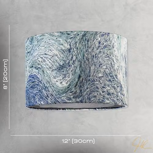 Happy Homewares Round Fabric Lamp Shade in Blue, Green and Silver, W: 30 cm, H: 20 cm – 3