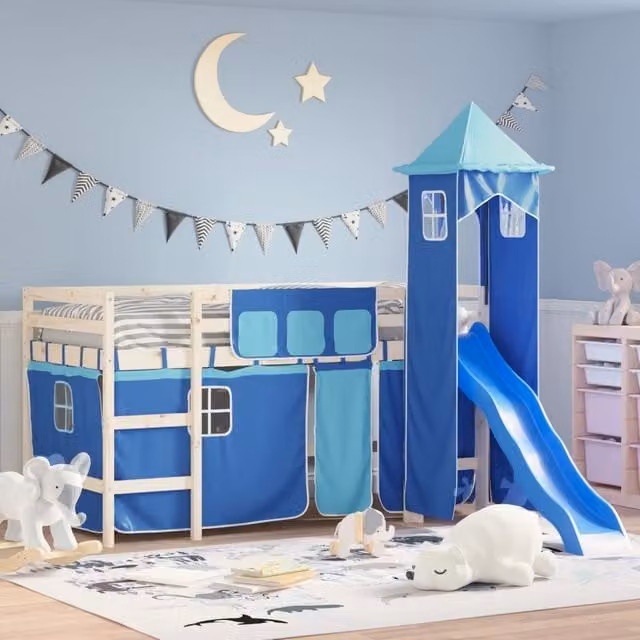 Berkfield Home Opaque Blue Polyester Loft Bed Curtains for Children – 1