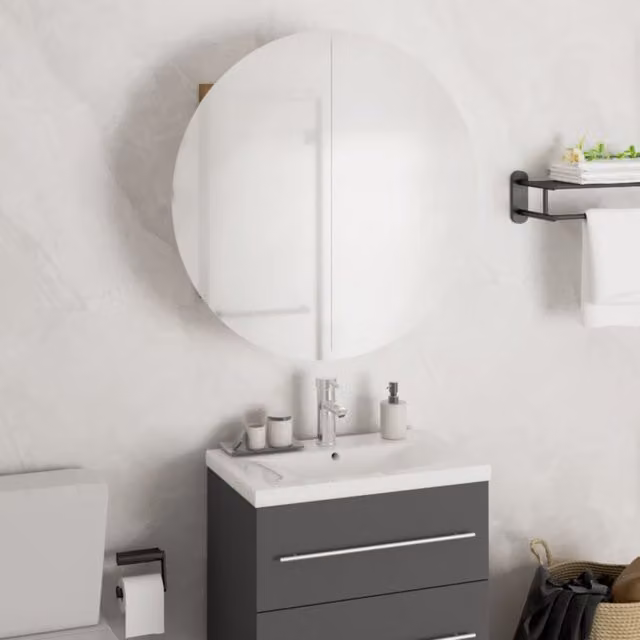 Berkfield Home Black Wall Mounted Bathroom Cabinet with Round LED Mirror W/D/H: 47 x 47 x 17.5 cm – 1