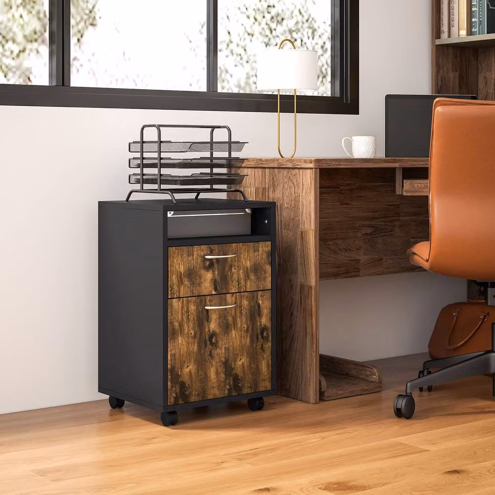 ERGOVEXA Mobile Filing Cabinet with 2 Drawers and Lock, Rustic Brown – 5