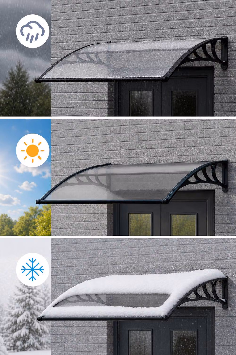 Garden Sanctuary Grey Outdoor Door Canopy and Window Awning with Drainage Channel, Aluminium and Polycarbonate, W: 150 cm, H: 28 cm, D: 28 cm – 3