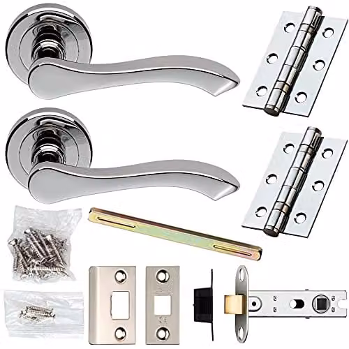 Loops Chrome Modern Scroll Curved Arm Door Handle and Latch Pack