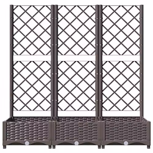 vidaXL Brown Rectangular Garden Planter with Trellis and Climbing Support, Polypropylene – 5