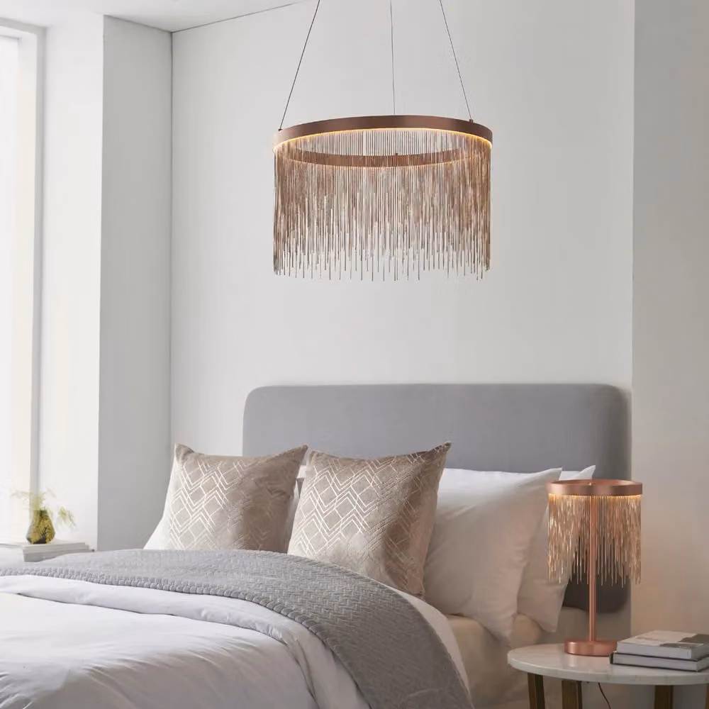 Loops Brushed Copper Ceiling Pendant Light with Integrated LED Module and Delicate Chains – 2