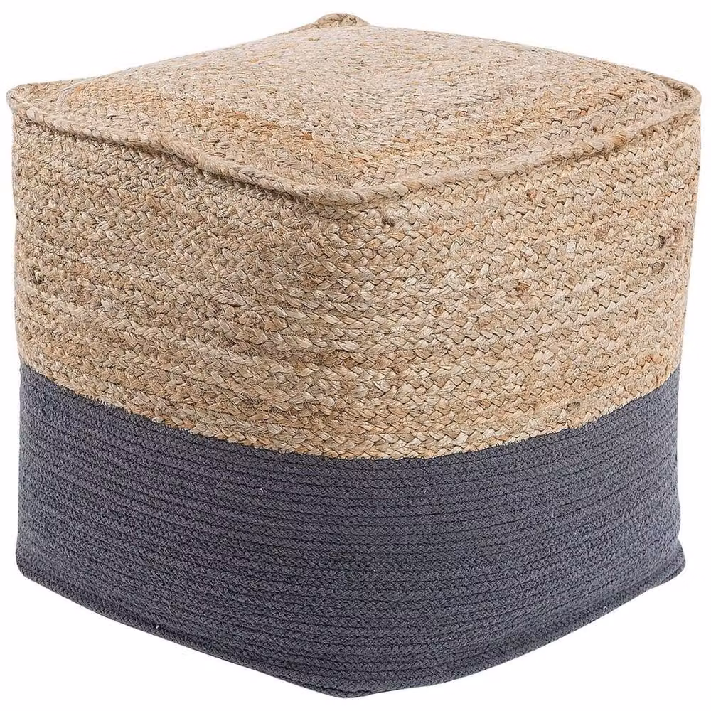 Wyld and Coco Coastline Grey Jute and Cotton Knit Pouf Ottoman W/D/H: 44 x 44 x 44 cm – 2
