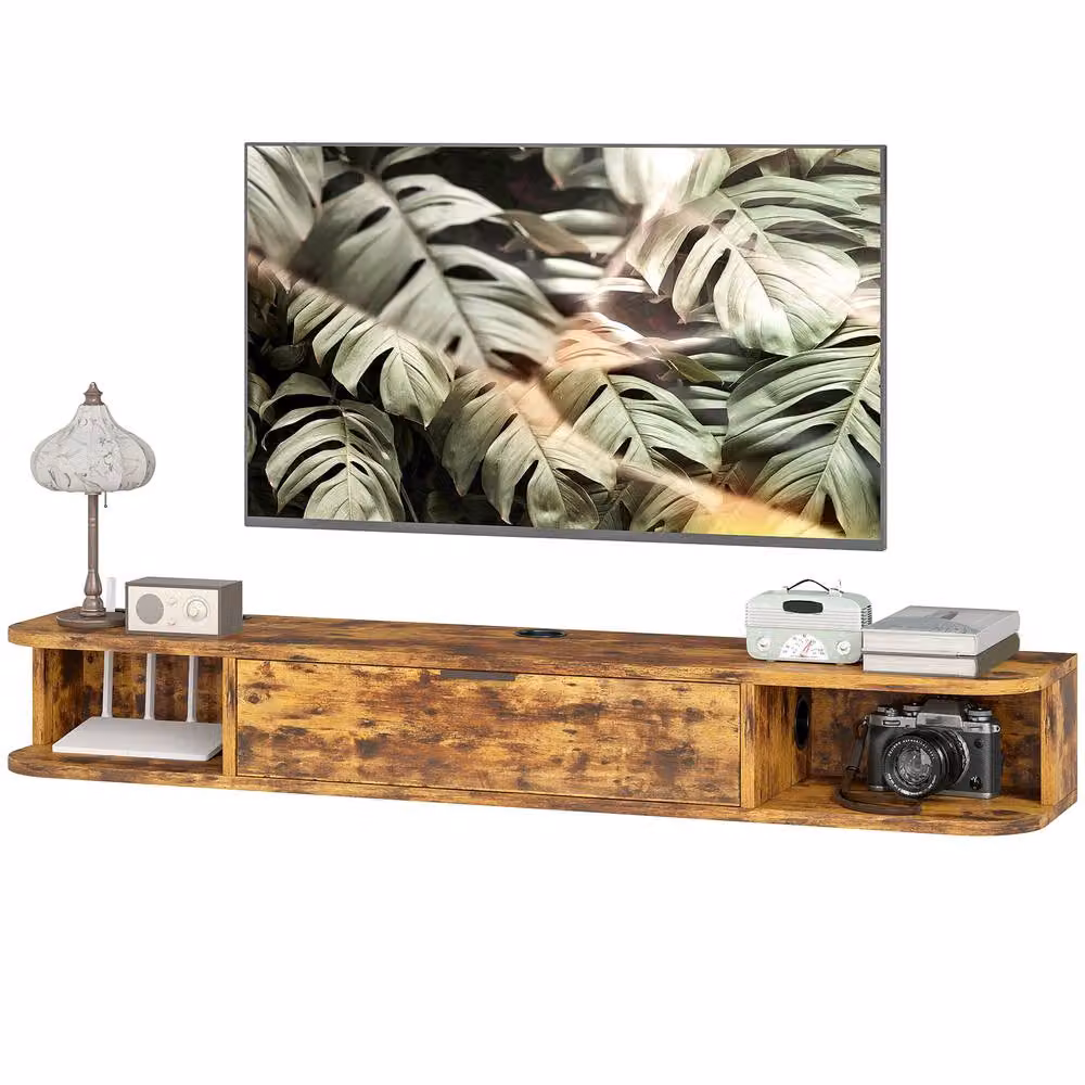 STILVORA Floating TV Unit with Drawer and Shelves in Brown, Width: 120 cm – 4