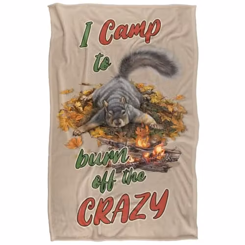 JQ Licensing James Piazza Crazy For Camping Squirrel Super Soft Fleece Throw Blanket, Multicolour, W: 91 cm, D: 147 cm – 1