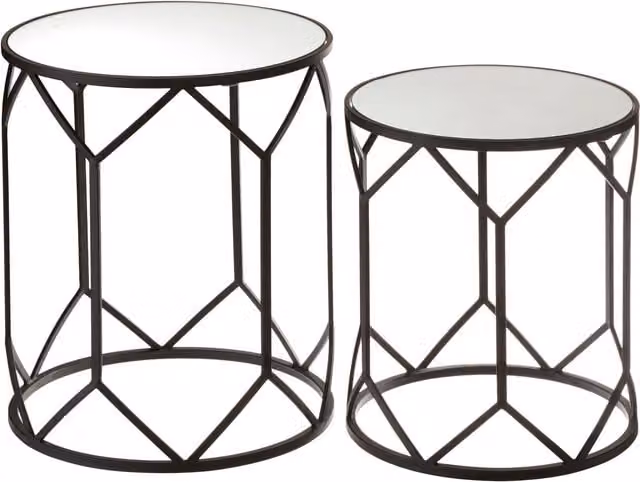 Orsina Set of 2 Black Geometric Side Tables with Mirrored Glass Tops – 1