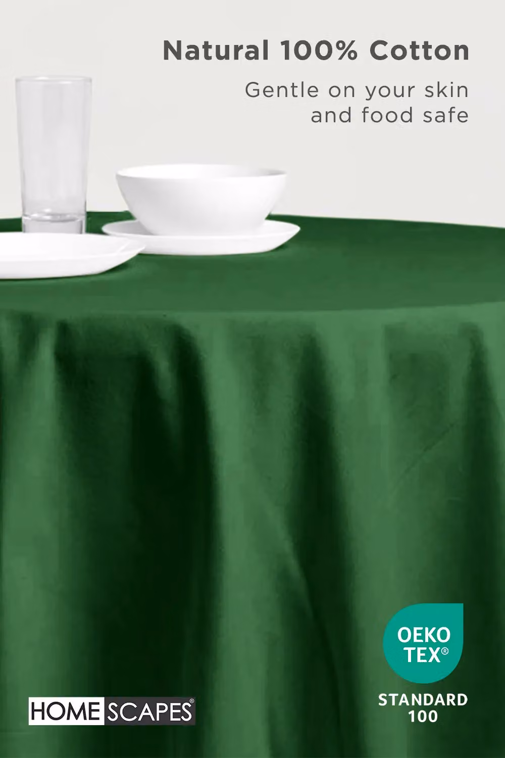 Homescapes Plain Round Cotton Tablecloth in Dark Green, Diameter: 178 cm – 3