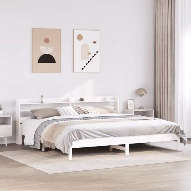 Berkfield Home White Solid Pine Bed Frame with Side Compartments, W/D/H: 180 x 200 cm – 1